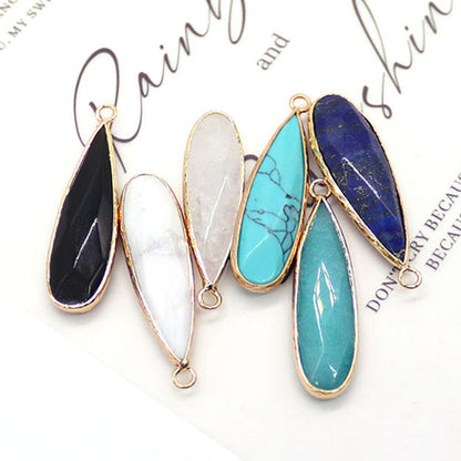 Water Droplets Pendant Made Of Natural Stone Featuring Electroplated Gold And Copper Plated Finish In Cyan
