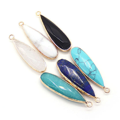 Water Droplets Pendant Made Of Natural Stone Featuring Electroplated Gold And Copper Plated Finish In Cyan