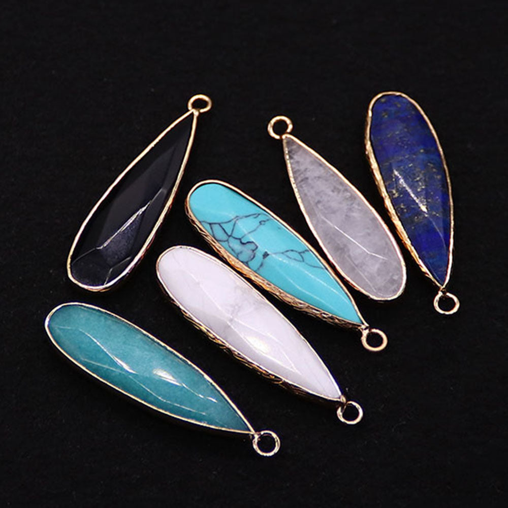 Water Droplets Pendant Made Of Natural Stone Featuring Electroplated Gold And Copper Plated Finish In Cyan
