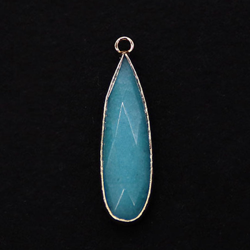Water Droplets Pendant Made Of Natural Stone Featuring Electroplated Gold And Copper Plated Finish In Cyan