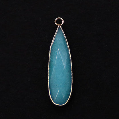 Water Droplets Pendant Made Of Natural Stone Featuring Electroplated Gold And Copper Plated Finish In Cyan