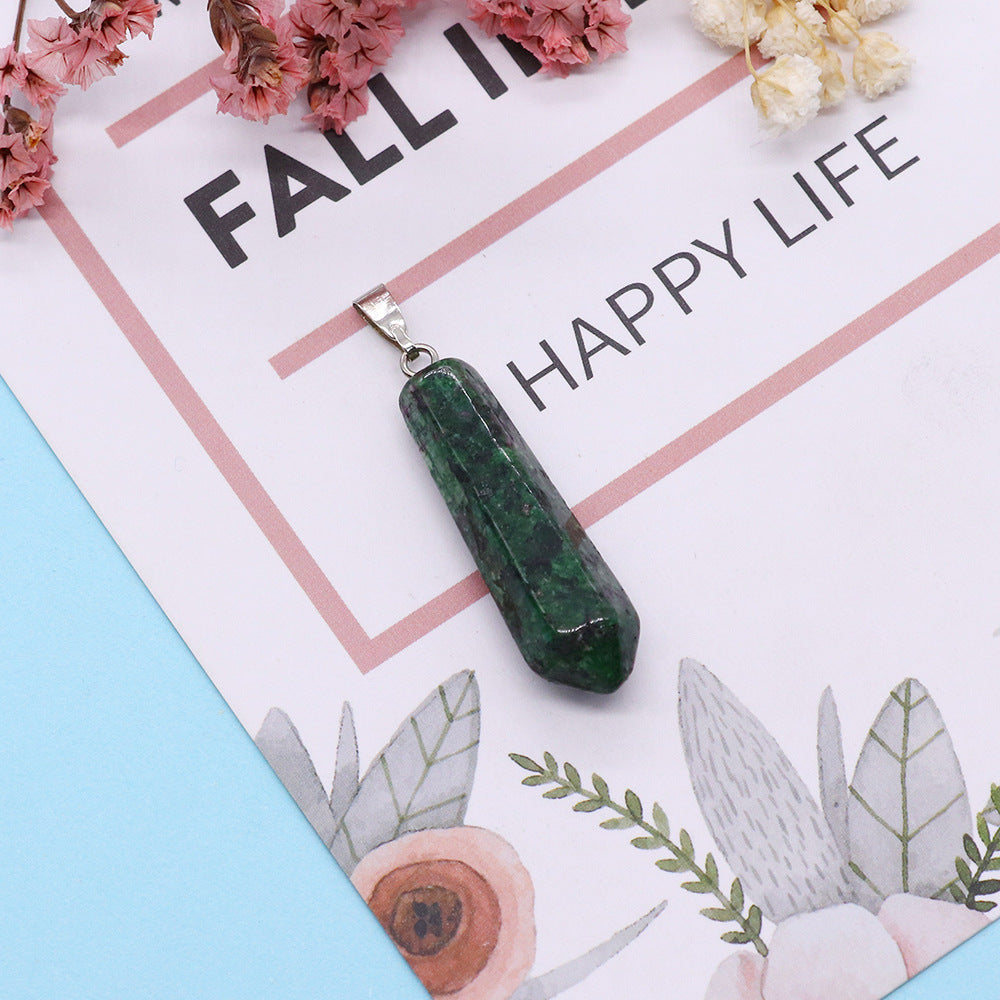Natural Stone Pendant With Polished Stone Texture Featuring Malachite Inlay In Green