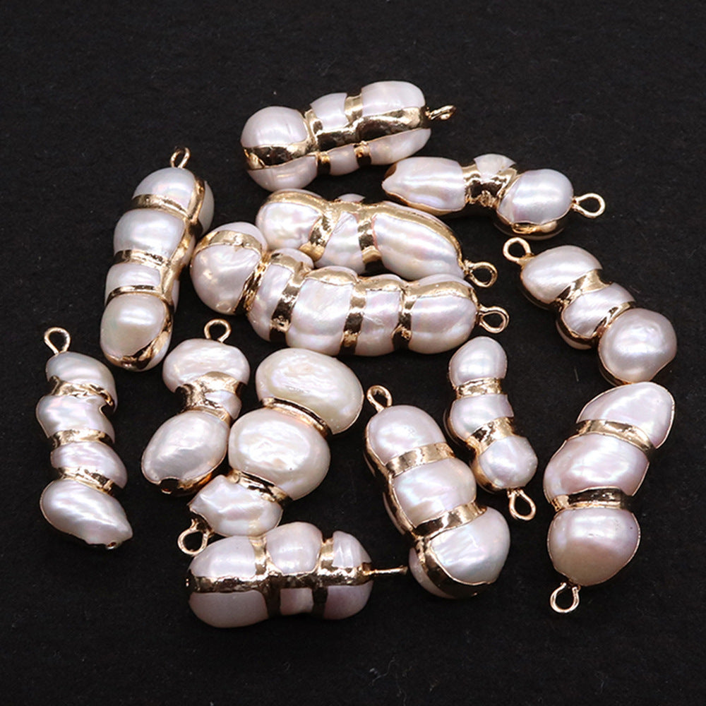 Peanut Pendant Featuring Polished Freshwater Pearl Inlay In Natural Baroque Style