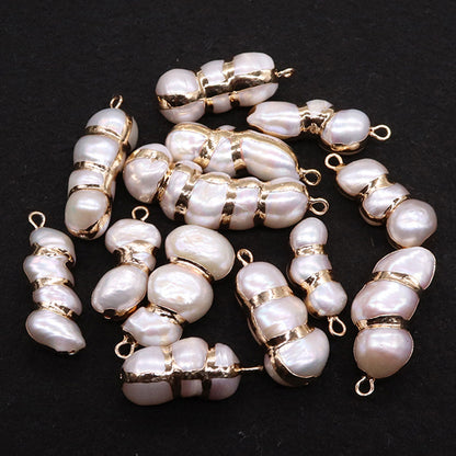 Peanut Pendant Featuring Polished Freshwater Pearl Inlay In Natural Baroque Style