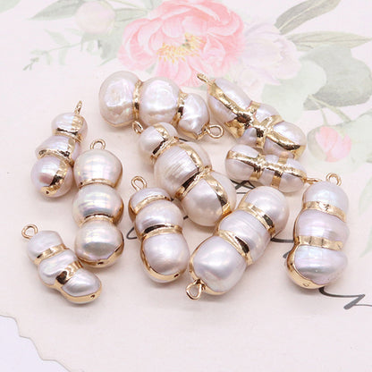 Peanut Pendant Featuring Polished Freshwater Pearl Inlay In Natural Baroque Style