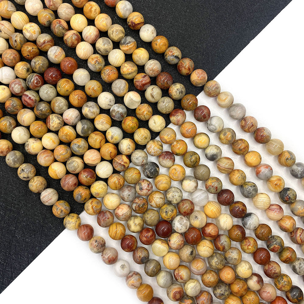 Round Polished Natural Stone Beads With Agate Inlay, Diameter 6 Mm For Jewelry Making