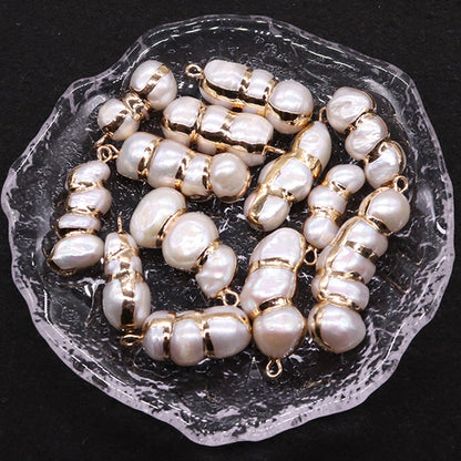 Peanut Pendant Featuring Polished Freshwater Pearl Inlay In Natural Baroque Style
