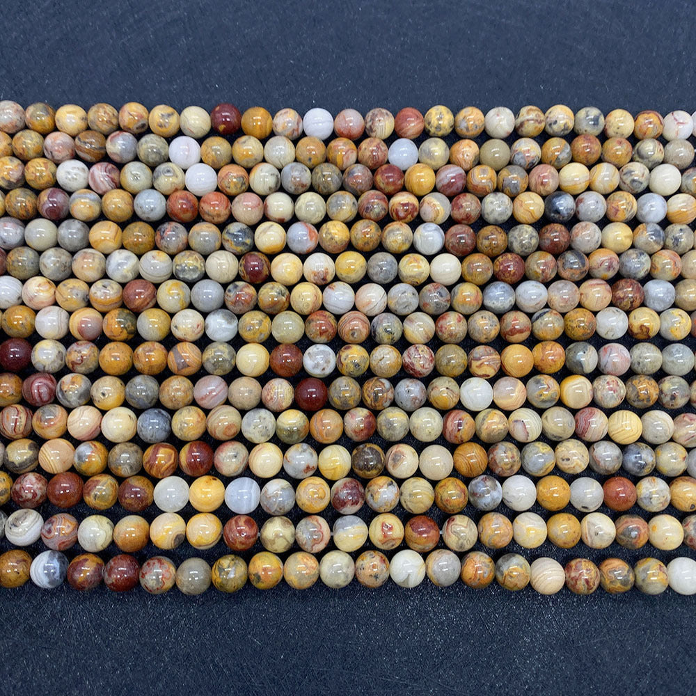 Round Polished Natural Stone Beads With Agate Inlay, Diameter 6 Mm For Jewelry Making