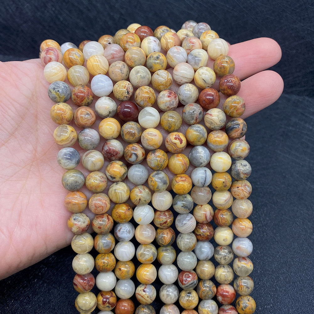 Round Polished Natural Stone Beads With Agate Inlay, Diameter 6 Mm For Jewelry Making