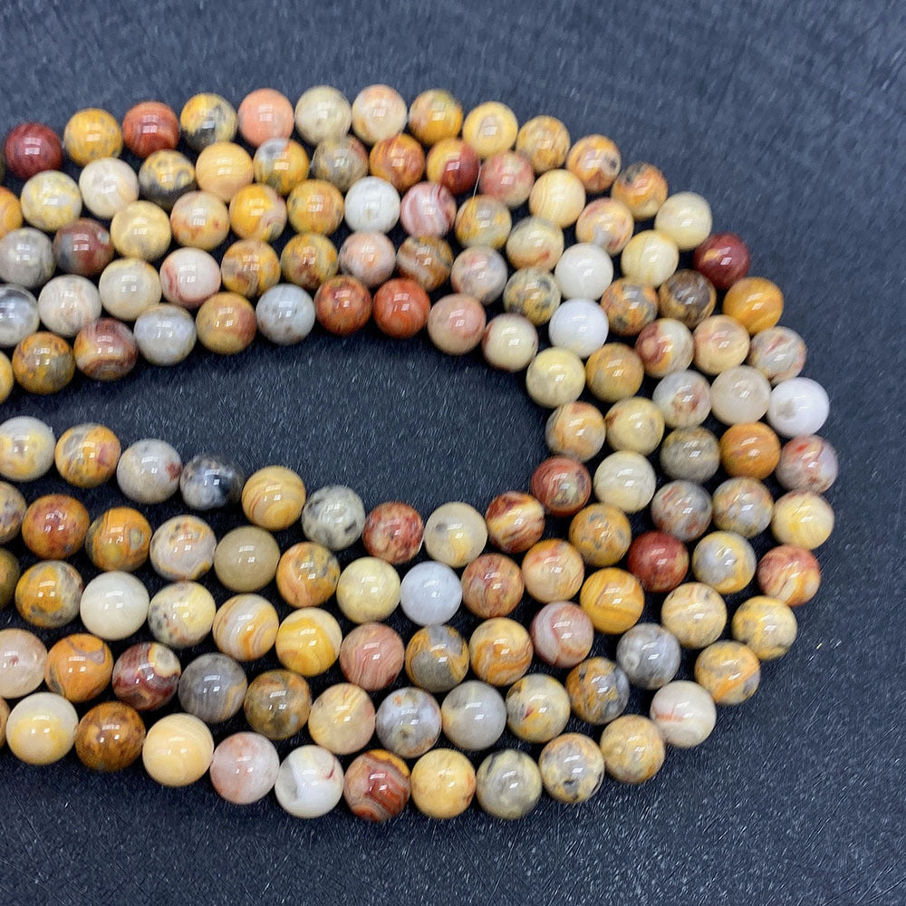 Round Polished Natural Stone Beads With Agate Inlay, Diameter 6 Mm For Jewelry Making