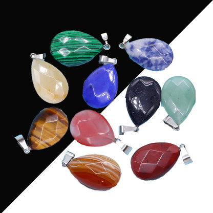 Water Droplets Pendant In Natural Stone With Stone Texture Finish And Watermelon Stone Inlay, Polished, Green