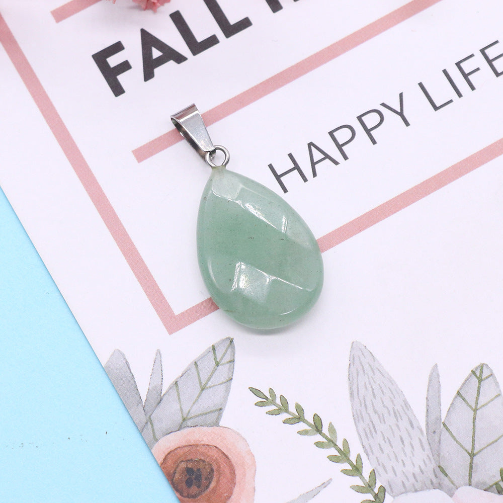 Water Droplets Pendant In Natural Stone With Stone Texture Finish And Watermelon Stone Inlay, Polished, Green