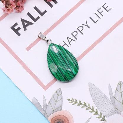 Water Droplets Pendant In Natural Stone With Stone Texture Finish And Watermelon Stone Inlay, Polished, Green