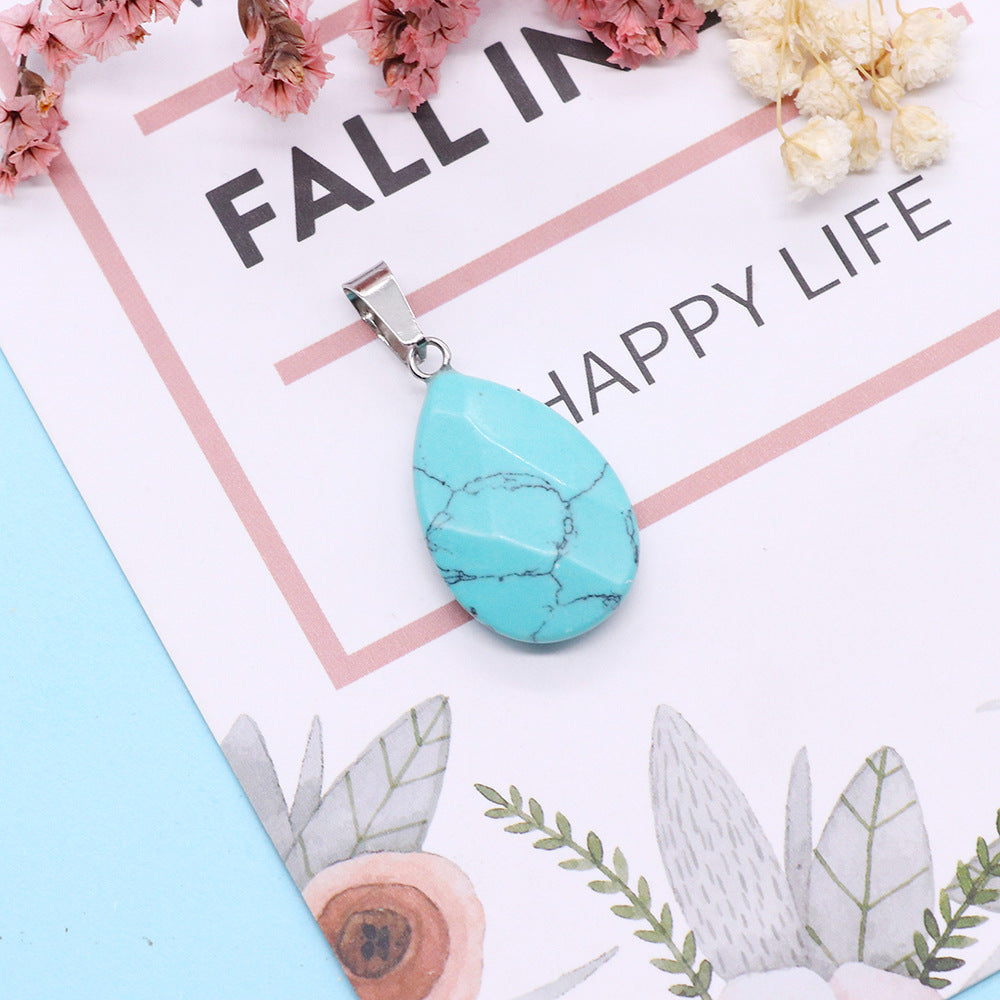 Water Droplets Pendant In Natural Stone With Stone Texture Finish And Watermelon Stone Inlay, Polished, Green