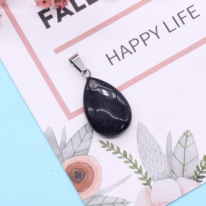 Water Droplets Pendant In Natural Stone With Stone Texture Finish And Watermelon Stone Inlay, Polished, Green