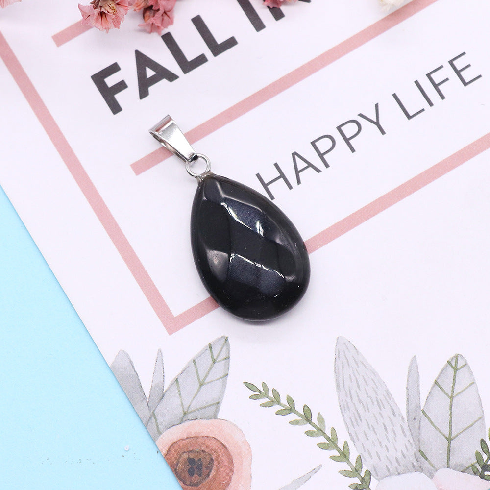 Water Droplets Pendant In Natural Stone With Stone Texture Finish And Watermelon Stone Inlay, Polished, Green