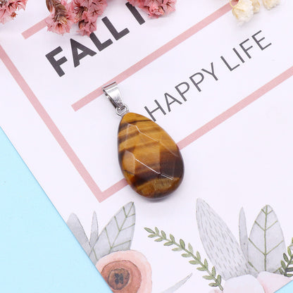 Water Droplets Pendant In Natural Stone With Stone Texture Finish And Watermelon Stone Inlay, Polished, Green