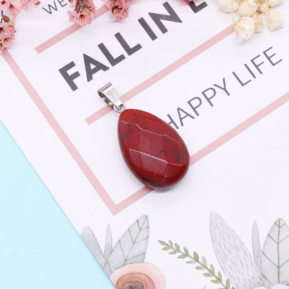 Water Droplets Pendant In Natural Stone With Stone Texture Finish And Watermelon Stone Inlay, Polished, Green