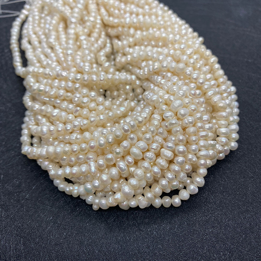 Polished Smooth Round Freshwater Pearl Beads With 3mm Diameter, Baroque Style For Jewelry Making