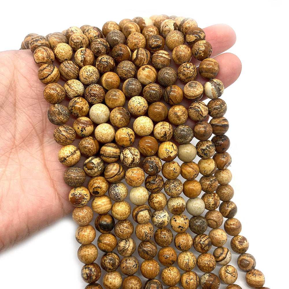 Round Natural Stone Beads With Stone Texture Finish, Diameter 6 Mm, Polished And Center-Drilled For Jewelry Making