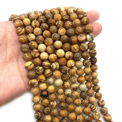 Round Natural Stone Beads With Stone Texture Finish, Diameter 6 Mm, Polished And Center-Drilled For Jewelry Making