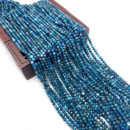 Natural Stone Beads For Jewelry Making, Diameter 3mm With 2~2.9mm Center-Drilled Hole, Blue Color, Featuring Cutting Craft