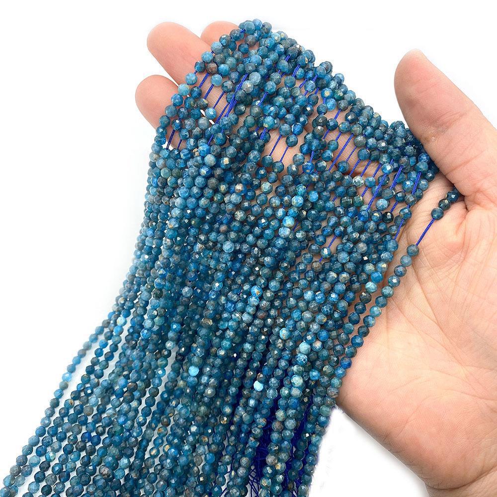 Natural Stone Beads For Jewelry Making, Diameter 3mm With 2~2.9mm Center-Drilled Hole, Blue Color, Featuring Cutting Craft
