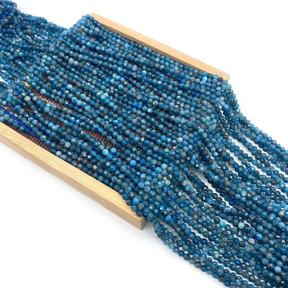 Natural Stone Beads For Jewelry Making, Diameter 3mm With 2~2.9mm Center-Drilled Hole, Blue Color, Featuring Cutting Craft