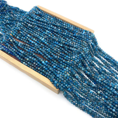Natural Stone Beads For Jewelry Making, Diameter 3mm With 2~2.9mm Center-Drilled Hole, Blue Color, Featuring Cutting Craft