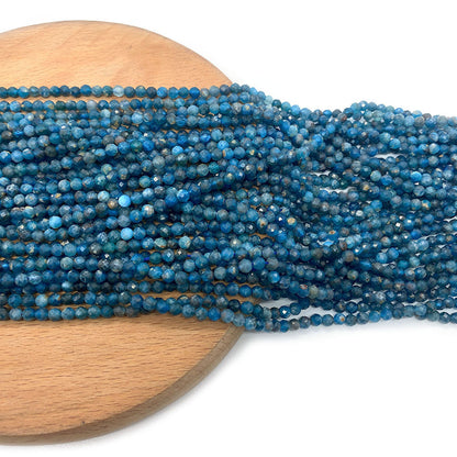 Natural Stone Beads For Jewelry Making, Diameter 3mm With 2~2.9mm Center-Drilled Hole, Blue Color, Featuring Cutting Craft