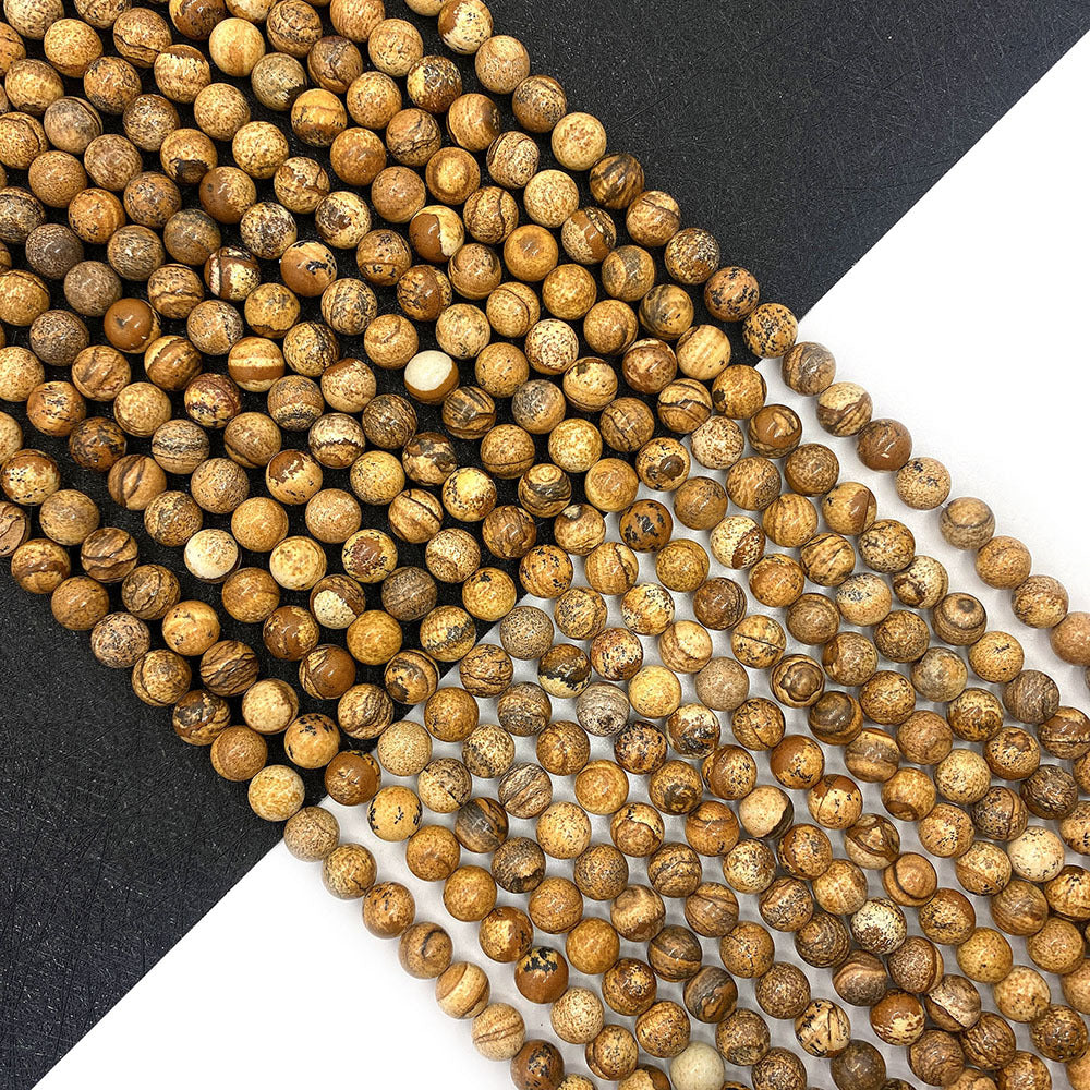 Round Natural Stone Beads With Stone Texture Finish, Diameter 6 Mm, Polished And Center-Drilled For Jewelry Making
