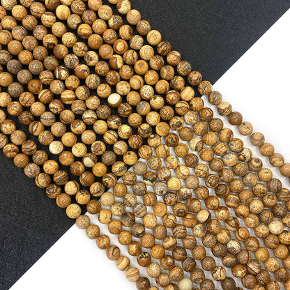 Round Natural Stone Beads With Stone Texture Finish, Diameter 6 Mm, Polished And Center-Drilled For Jewelry Making