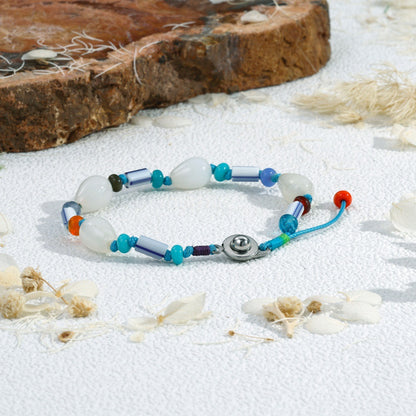 Bohemian Geometric Beaded Glass Bracelet For Women With Rhodium Plated Woven Rope Chain