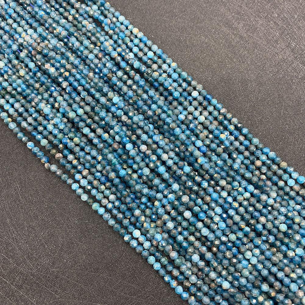 Natural Stone Beads For Jewelry Making, Diameter 3mm With 2~2.9mm Center-Drilled Hole, Blue Color, Featuring Cutting Craft