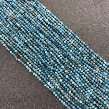 Natural Stone Beads For Jewelry Making, Diameter 3mm With 2~2.9mm Center-Drilled Hole, Blue Color, Featuring Cutting Craft