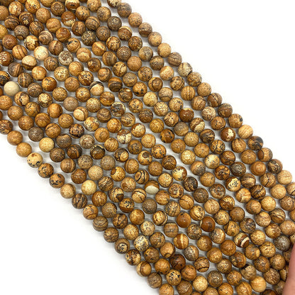 Round Natural Stone Beads With Stone Texture Finish, Diameter 6 Mm, Polished And Center-Drilled For Jewelry Making