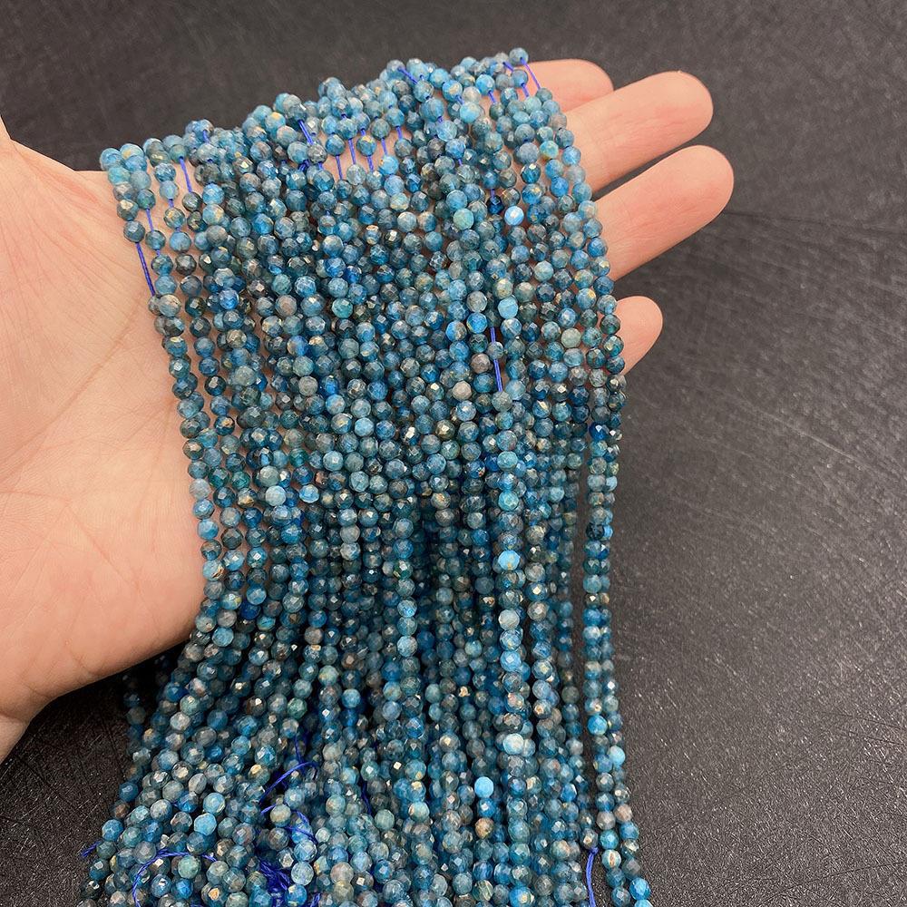 Natural Stone Beads For Jewelry Making, Diameter 3mm With 2~2.9mm Center-Drilled Hole, Blue Color, Featuring Cutting Craft
