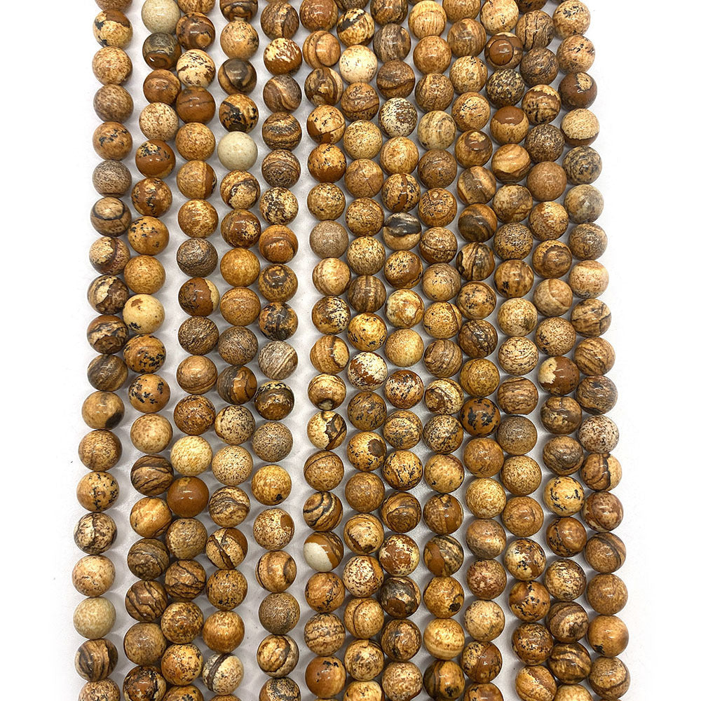 Round Natural Stone Beads With Stone Texture Finish, Diameter 6 Mm, Polished And Center-Drilled For Jewelry Making