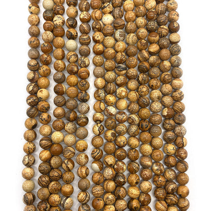Round Natural Stone Beads With Stone Texture Finish, Diameter 6 Mm, Polished And Center-Drilled For Jewelry Making
