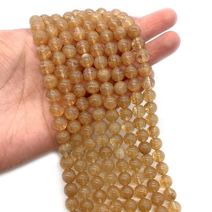 Natural Stone Watermelon Beads With Polished Finish, Diameter 6 Mm, Featuring Watermelon Stone Inlay In Yellow