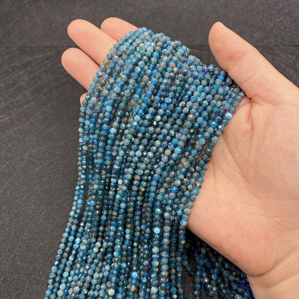 Natural Stone Beads For Jewelry Making, Diameter 3mm With 2~2.9mm Center-Drilled Hole, Blue Color, Featuring Cutting Craft
