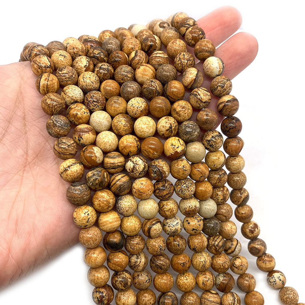Round Natural Stone Beads With Stone Texture Finish, Diameter 6 Mm, Polished And Center-Drilled For Jewelry Making