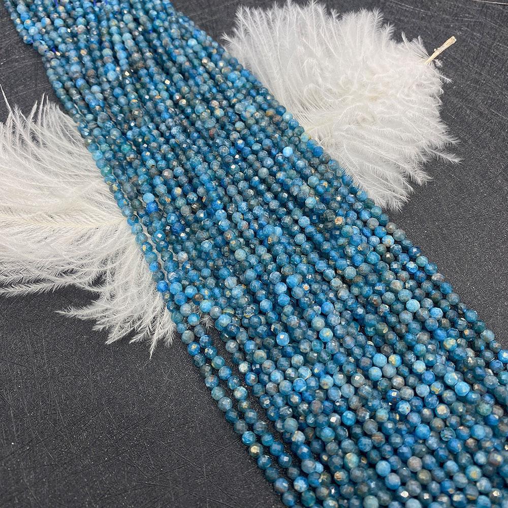 Natural Stone Beads For Jewelry Making, Diameter 3mm With 2~2.9mm Center-Drilled Hole, Blue Color, Featuring Cutting Craft