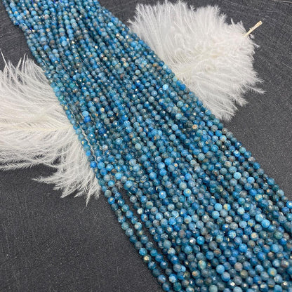 Natural Stone Beads For Jewelry Making, Diameter 3mm With 2~2.9mm Center-Drilled Hole, Blue Color, Featuring Cutting Craft