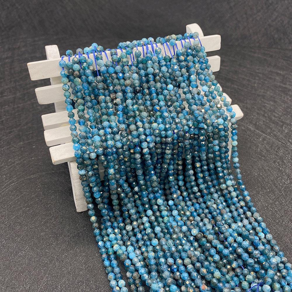 Natural Stone Beads For Jewelry Making, Diameter 3mm With 2~2.9mm Center-Drilled Hole, Blue Color, Featuring Cutting Craft