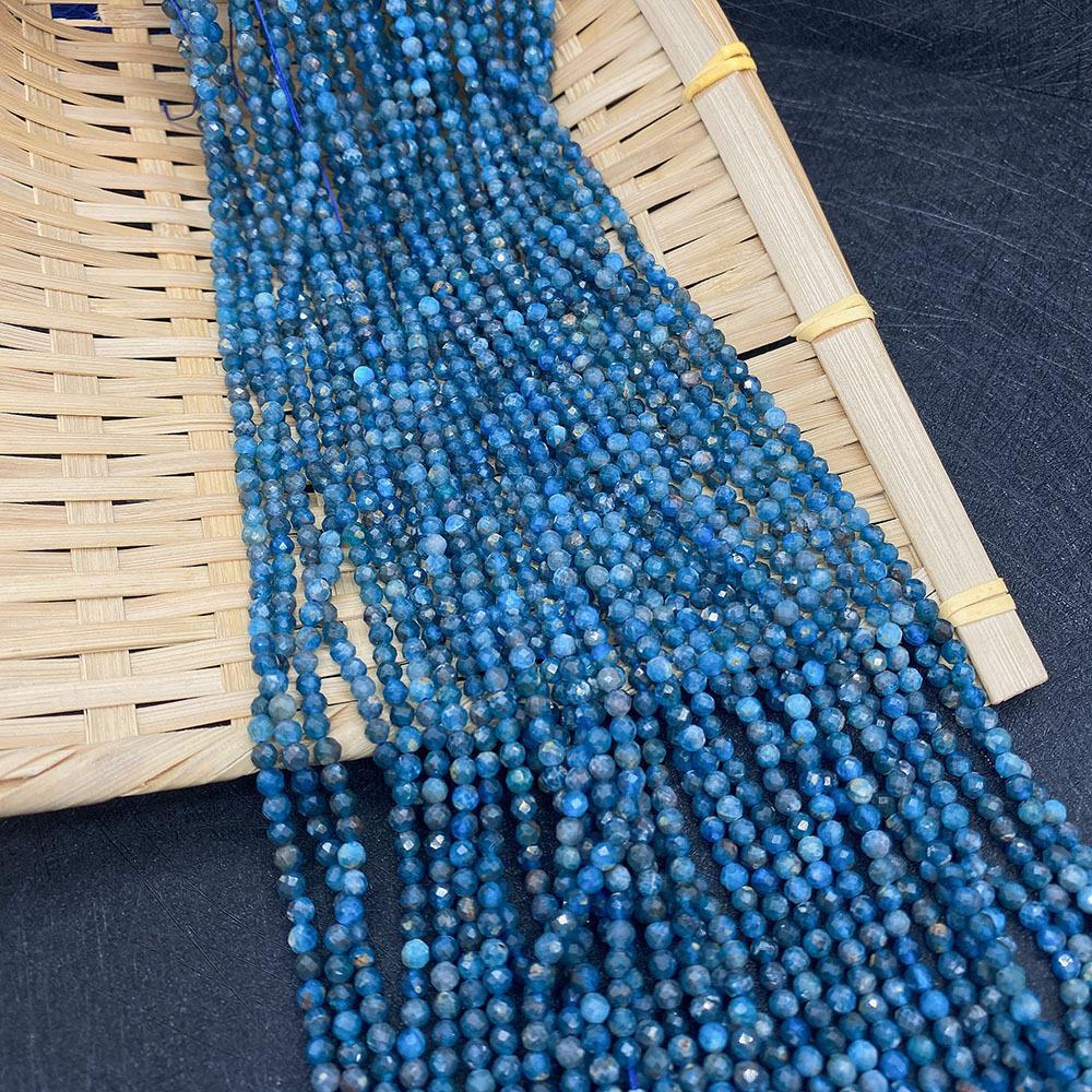 Natural Stone Beads For Jewelry Making, Diameter 3mm With 2~2.9mm Center-Drilled Hole, Blue Color, Featuring Cutting Craft
