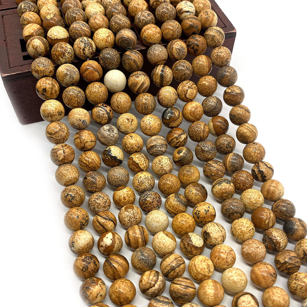 Round Natural Stone Beads With Stone Texture Finish, Diameter 6 Mm, Polished And Center-Drilled For Jewelry Making