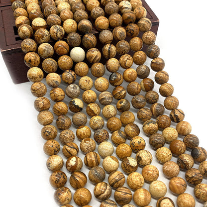 Round Natural Stone Beads With Stone Texture Finish, Diameter 6 Mm, Polished And Center-Drilled For Jewelry Making