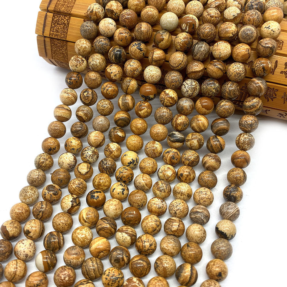 Round Natural Stone Beads With Stone Texture Finish, Diameter 6 Mm, Polished And Center-Drilled For Jewelry Making