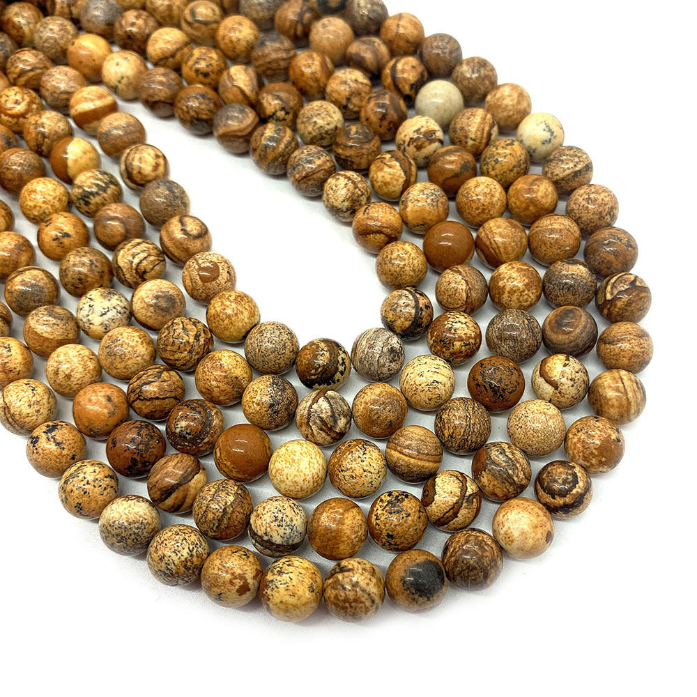 Round Natural Stone Beads With Stone Texture Finish, Diameter 6 Mm, Polished And Center-Drilled For Jewelry Making